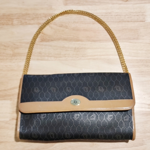 Christian Dior Shoulder Bag Clutch in Brown Honeycomb Coated Canvas & Vachetta - Picture 10 of 11